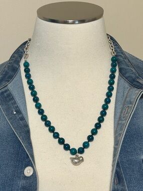 FOSSIL HAND TIED GLASS BEAD NECKLACE WITH BIRD PENDANT